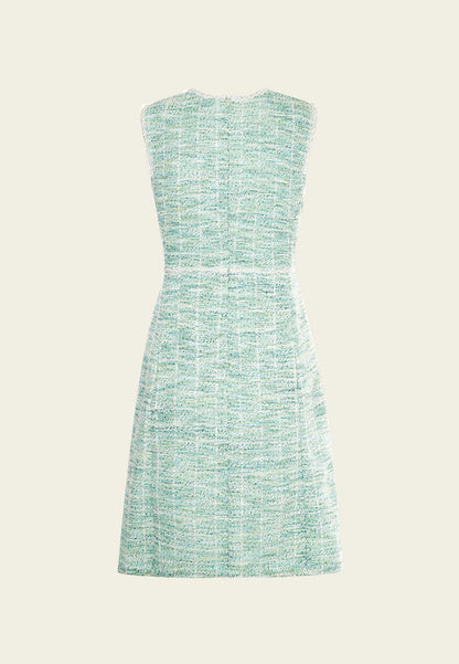 Mint Green Sleeveless Stretch Tweed Dress