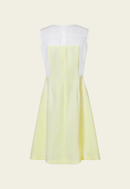 Yellow Lace Sleeveless Tweed Dress