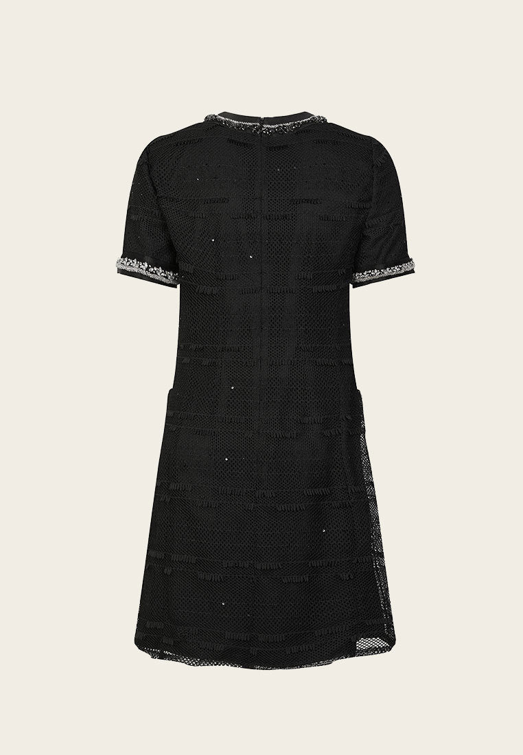 Black Rhinestone Embellished Thigh-length Dress