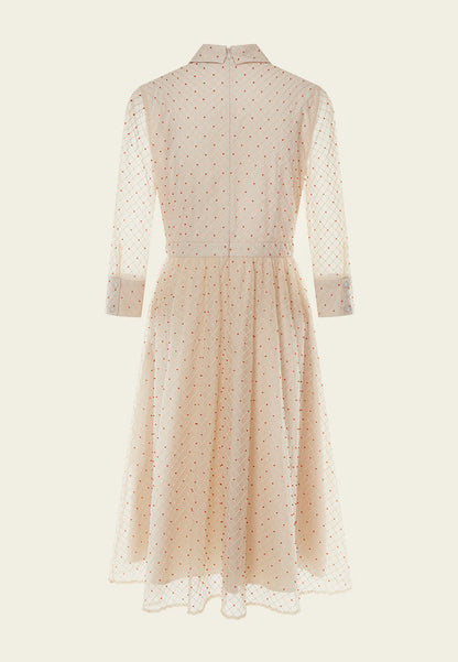 Pink Beaded Detail Collar Dress with Ribbon