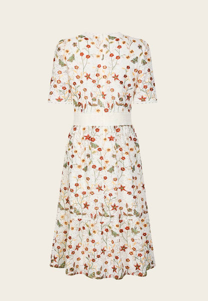 White Nature Embroidered Lace Dress