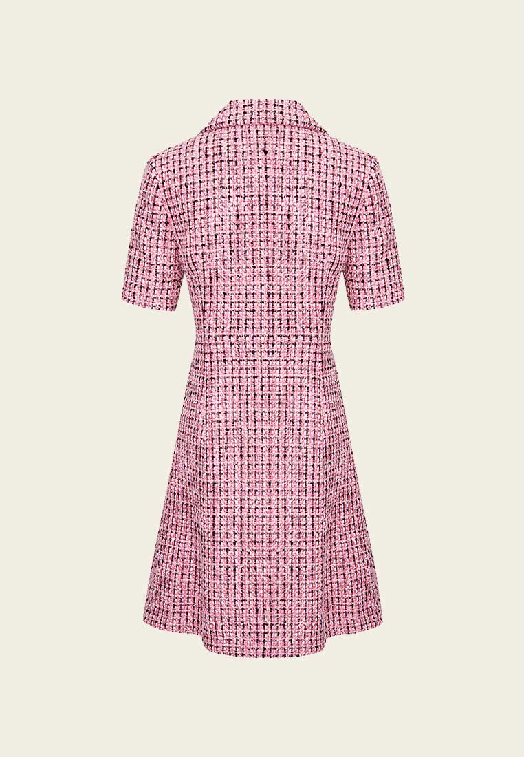 Pink Tweed Lapel Dress