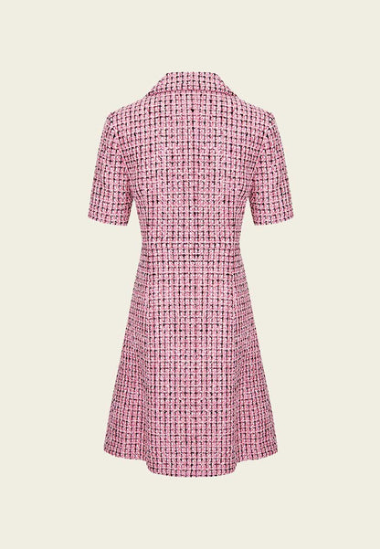 Pink Tweed Lapel Dress