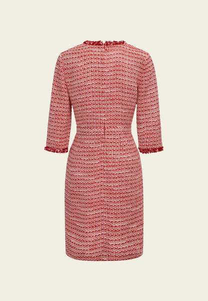 Signature Red V-neck Tweed Midi Dress