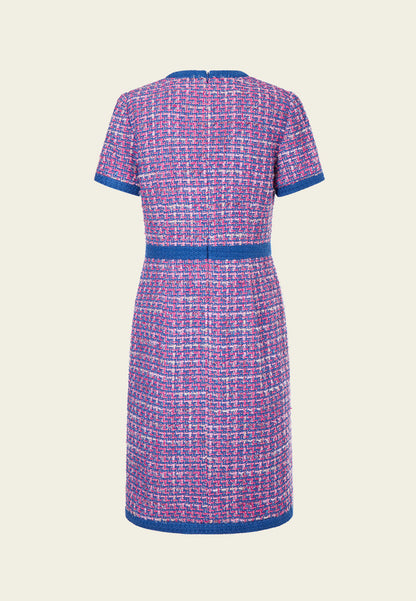 Primary Color Illusion Chunky Woven Tweed Dress