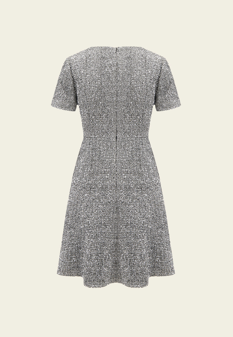 Silver Lurex Tweed Midi Dress