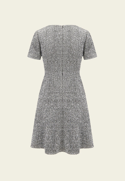 Silver Lurex Tweed Midi Dress