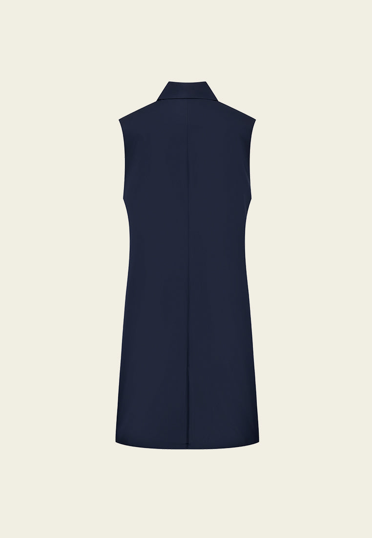 Red Tweed Snap-fastening Sleeveless Lapel Dress