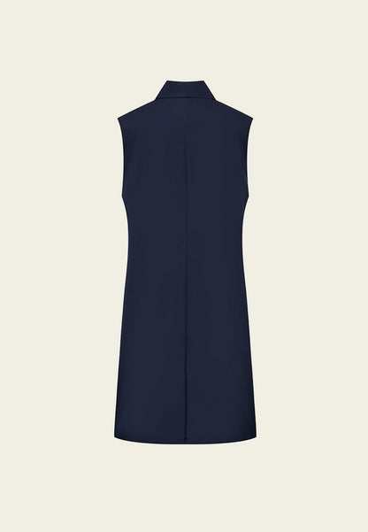 Red Tweed Snap-fastening Sleeveless Lapel Dress