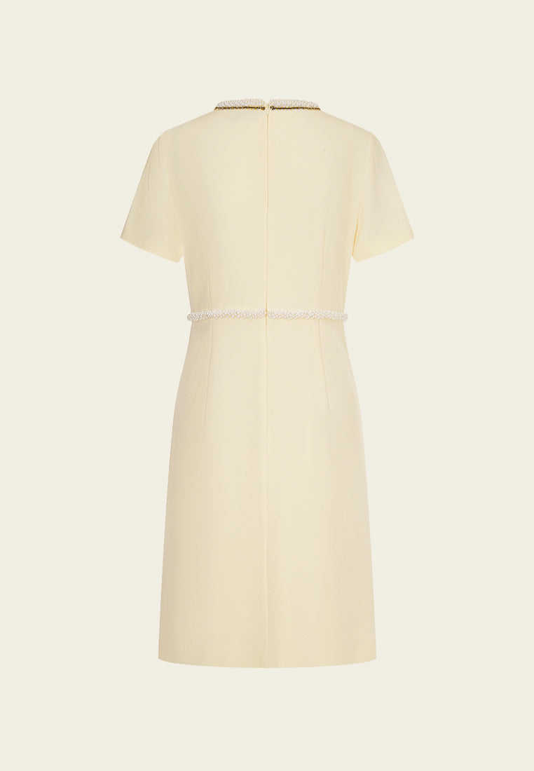 Custard Beaded Crepe Midi Dress