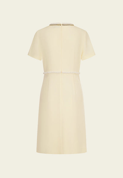 Custard Beaded Crepe Midi Dress