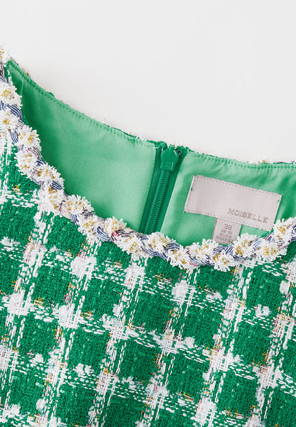 Emerald Green Check Tweed Dress