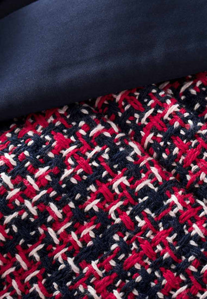 Red Tweed Snap-fastening Sleeveless Lapel Dress