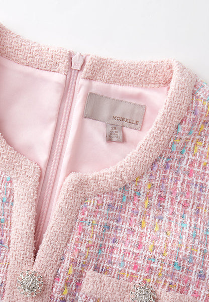 Pastel V-neck Tweed Dress
