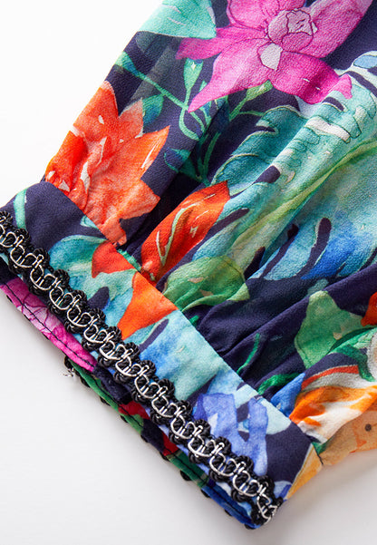 Tropical Flowers Pussy Bow Chiffon Dress