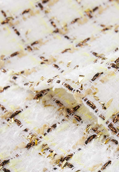 Beige Checked Fake Two Piece Tweed Dress