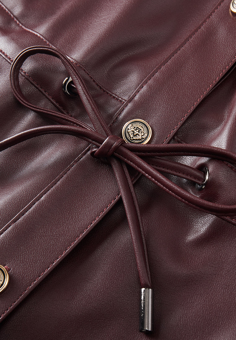 Motorcycle Dark Red Vegan Leather Coat Dress