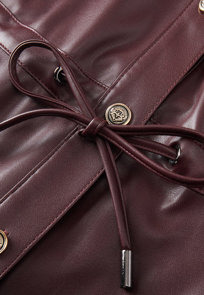 Motorcycle Dark Red Vegan Leather Coat Dress