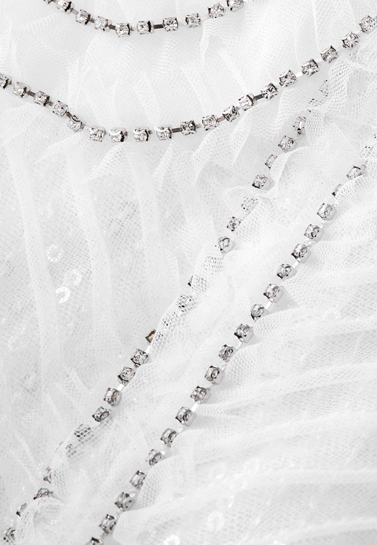 Sequins Rhinestone Embellished Pleated Chiffon Lapel Dress