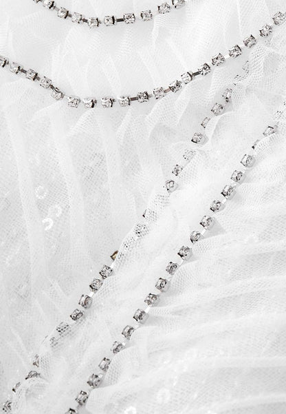 Sequins Rhinestone Embellished Pleated Chiffon Lapel Dress