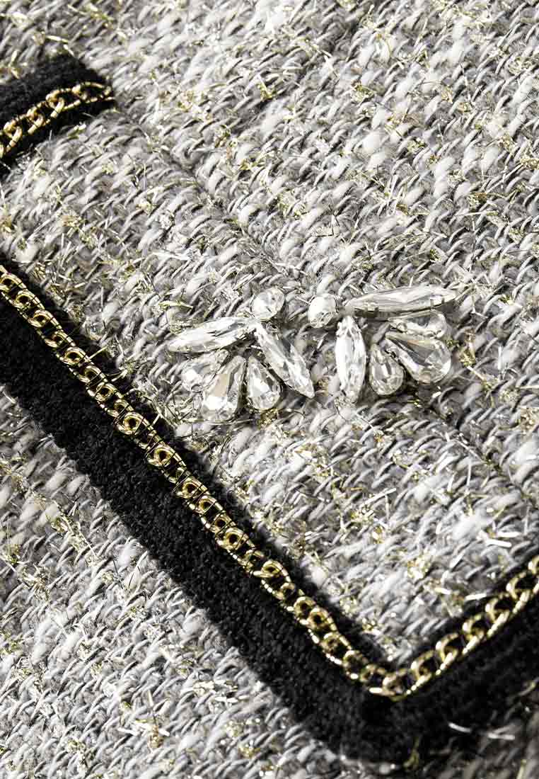 Gem-detail Square Collar Pocket Dress