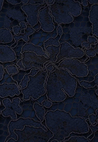 Butterfly-embroidered blue lace dress