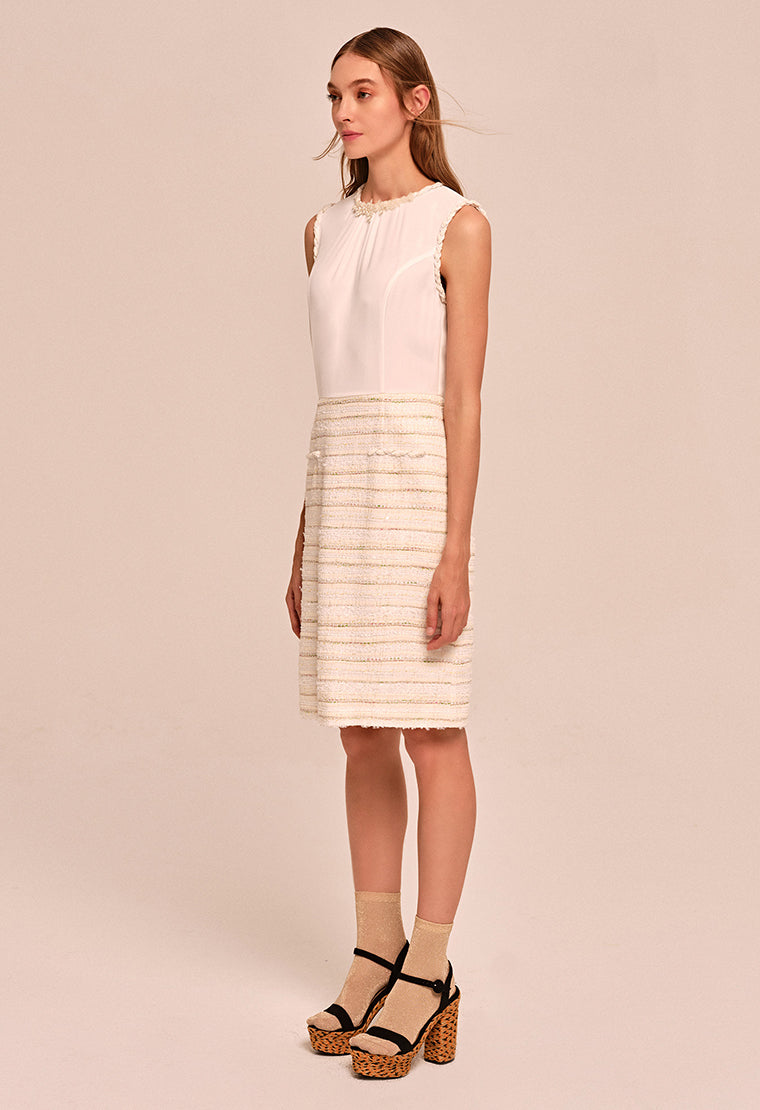 Decorative sequins slim-fit tweed dress