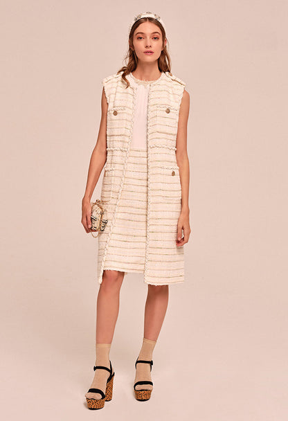 Decorative sequins slim-fit tweed dress