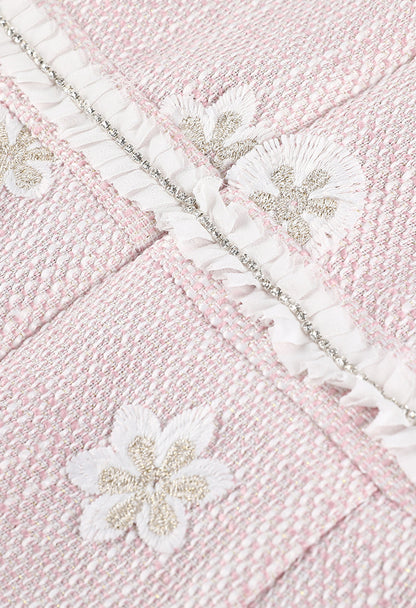 Daisy-embroidered tweed dress