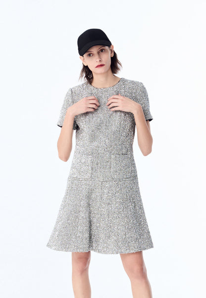 Silver Lurex Tweed Midi Dress