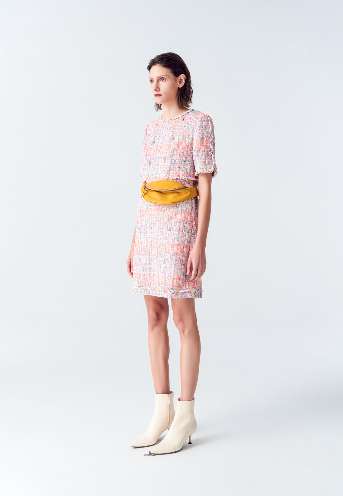 Pink Tweed Dress with Buttons