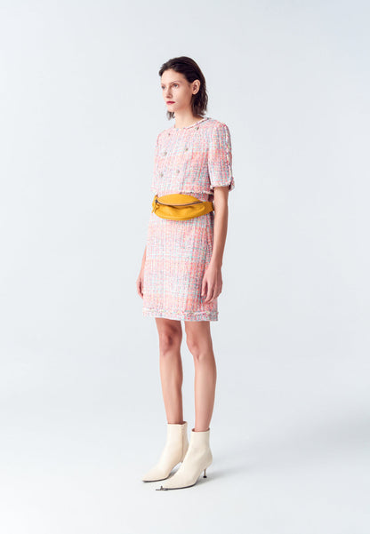 Pink Tweed Dress with Buttons
