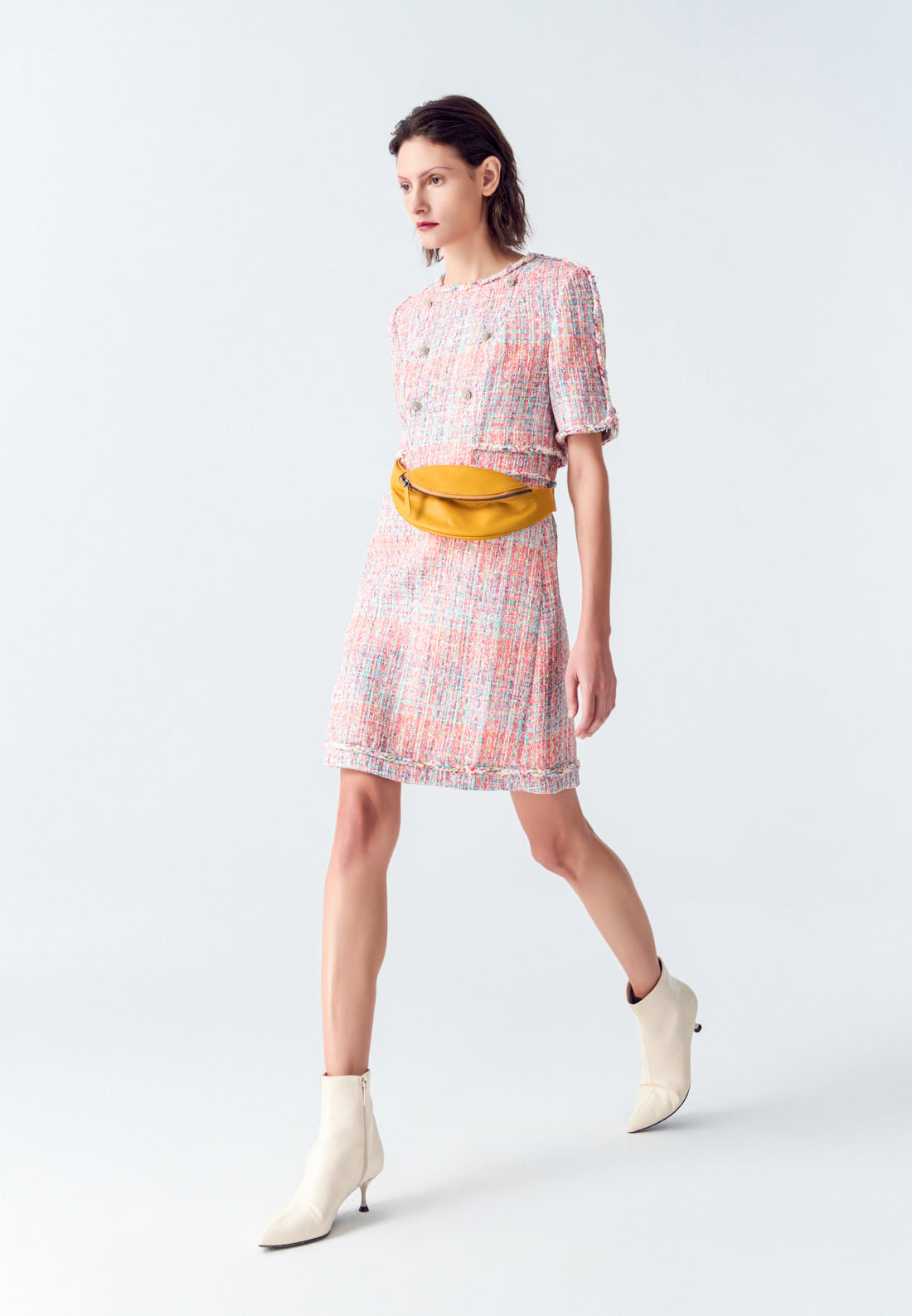Pink Tweed Dress with Buttons