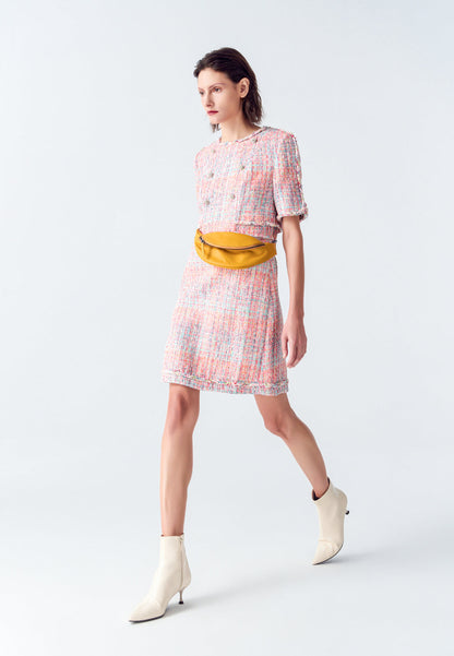 Pink Tweed Dress with Buttons