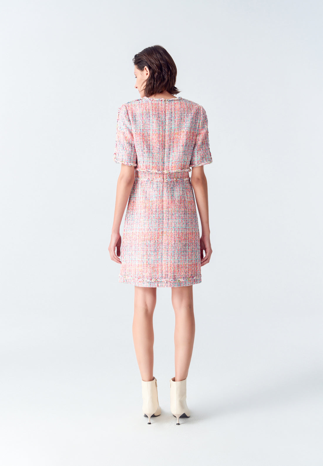 Pink Tweed Dress with Buttons