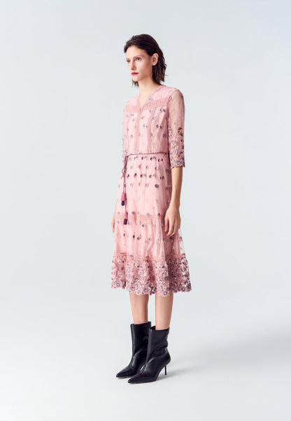 Bohemian Purple V-neck Embroidered Dress