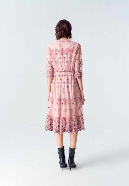 Bohemian Purple V-neck Embroidered Dress