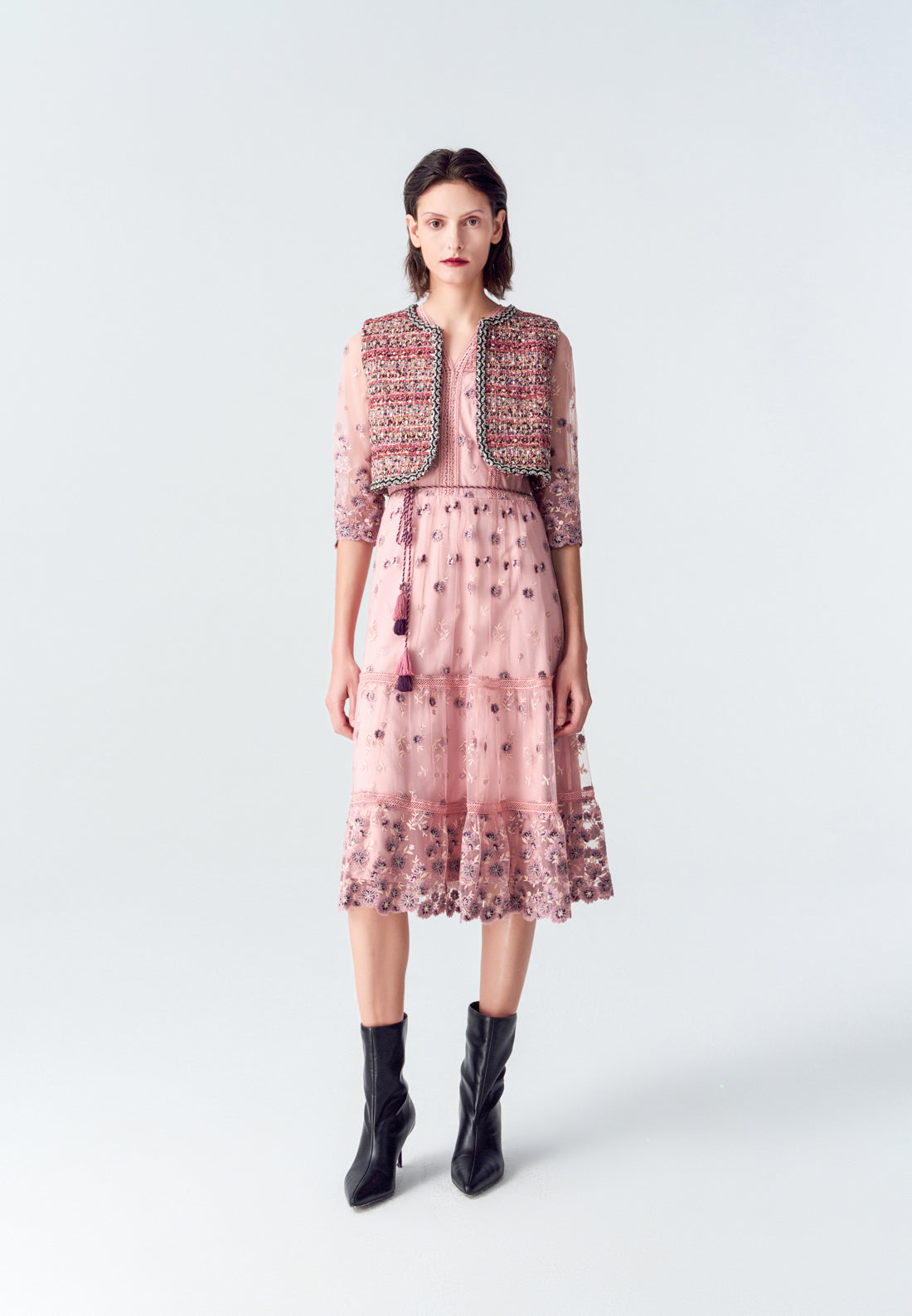 Bohemian Purple V-neck Embroidered Dress