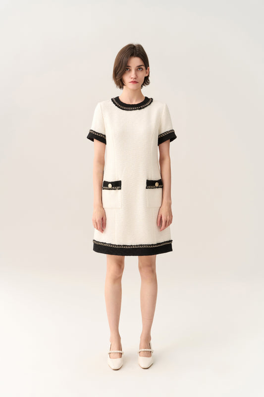 Classy Contrast Tweed Dress