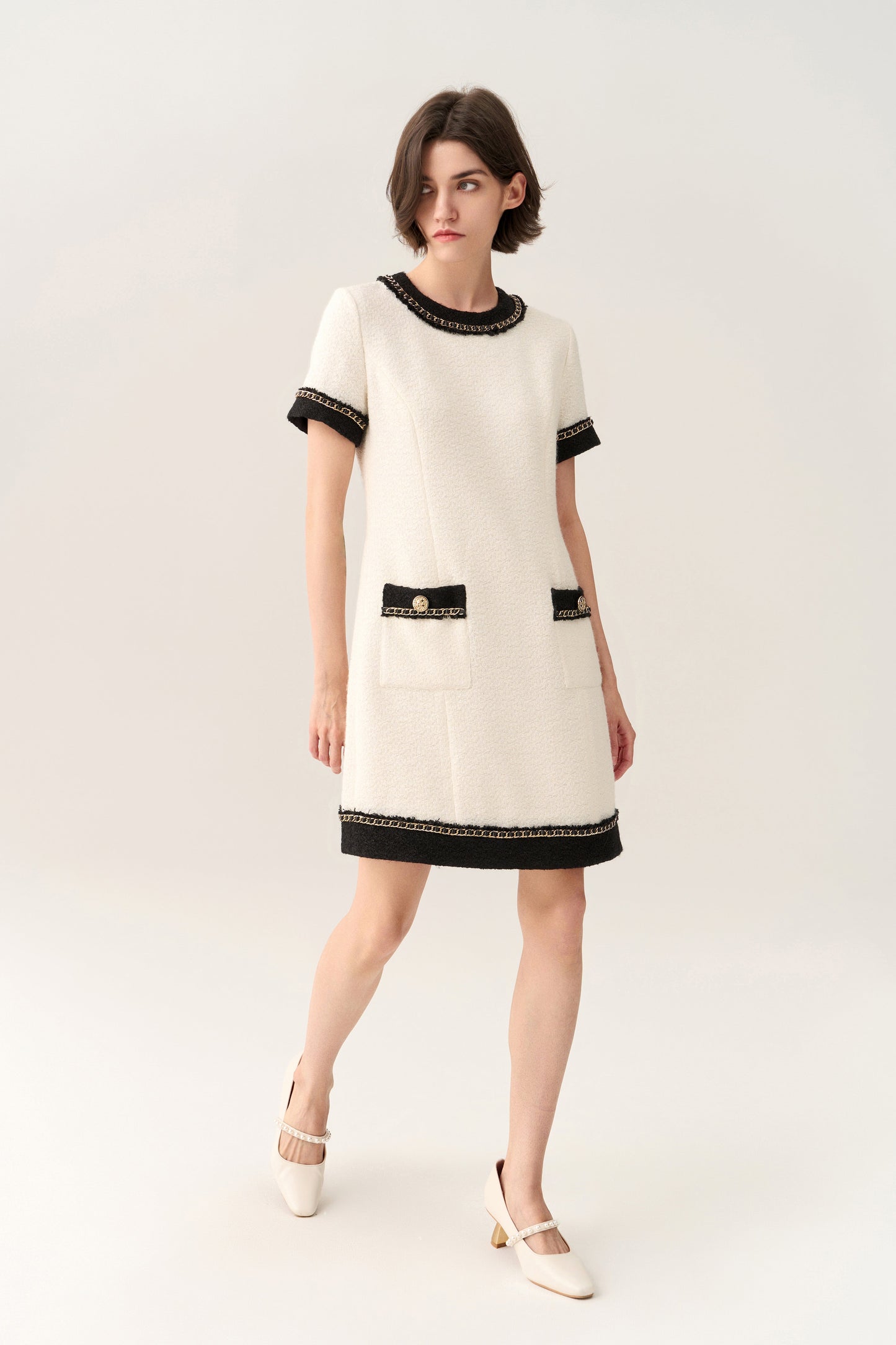 Classy Contrast Tweed Dress