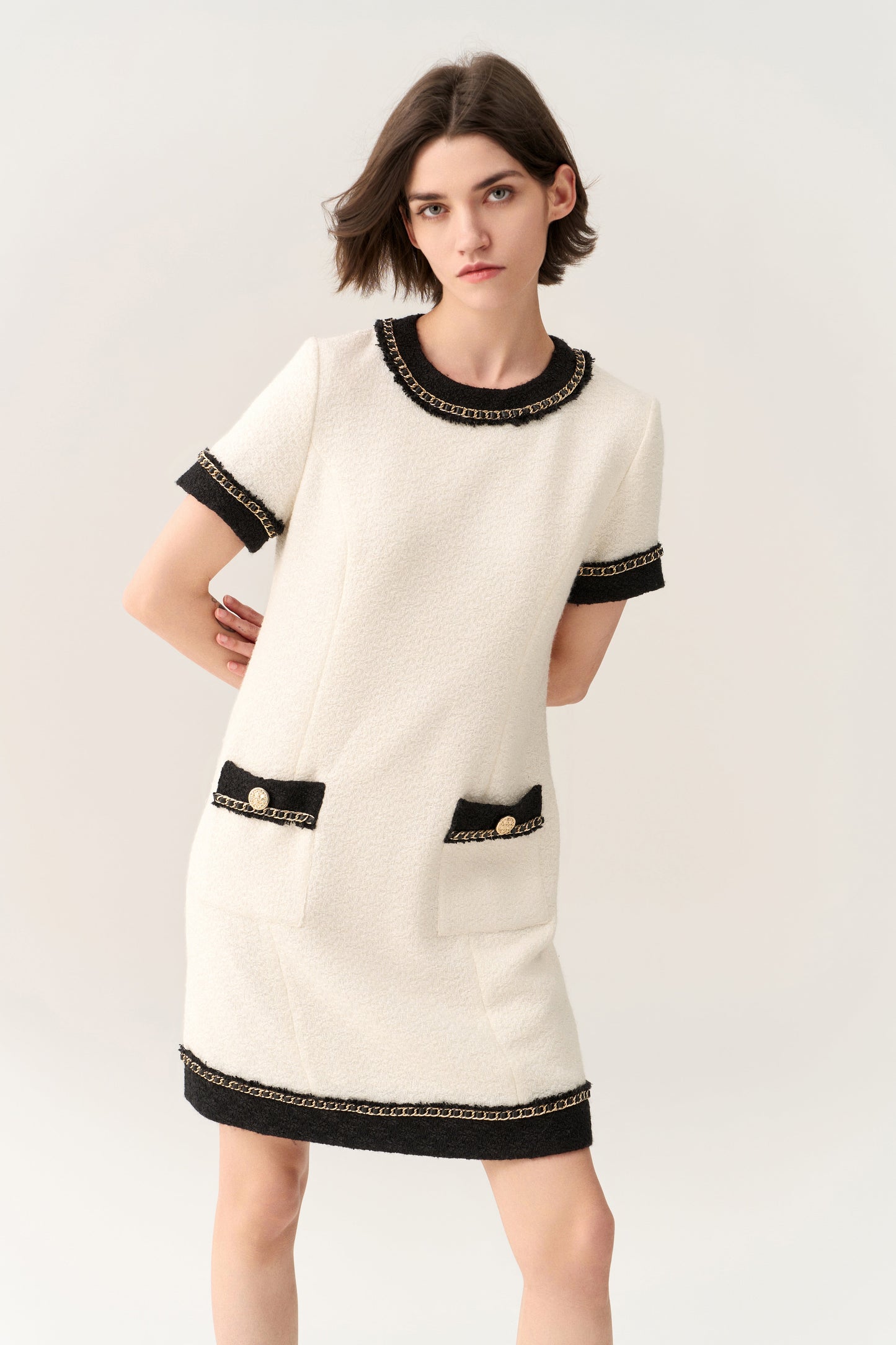 Classy Contrast Tweed Dress