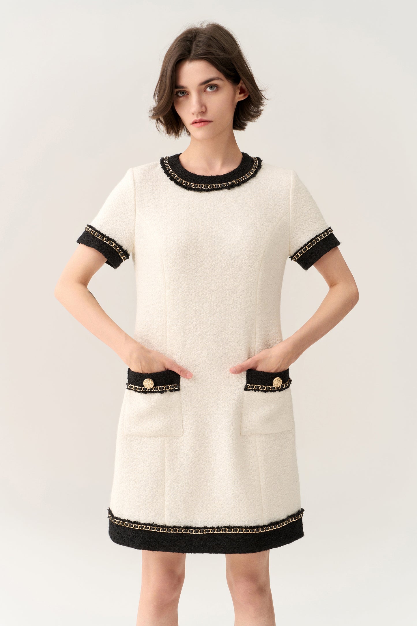 Classy Contrast Tweed Dress