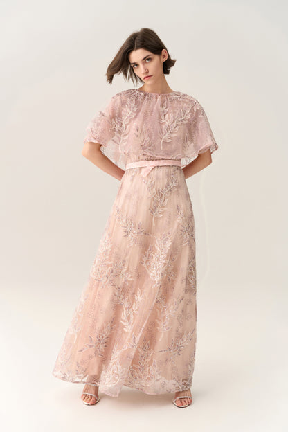 Tie-waist Sequin & Embroidery Mesh Dress