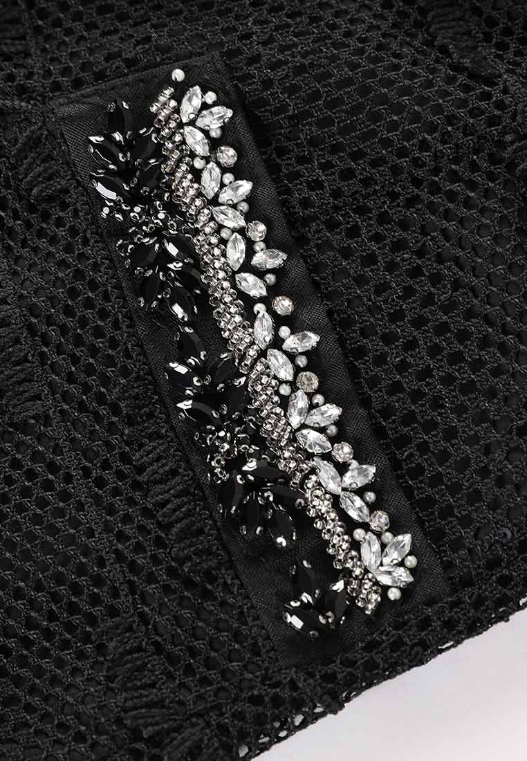 Black Rhinestone Embellished Thigh-length Dress