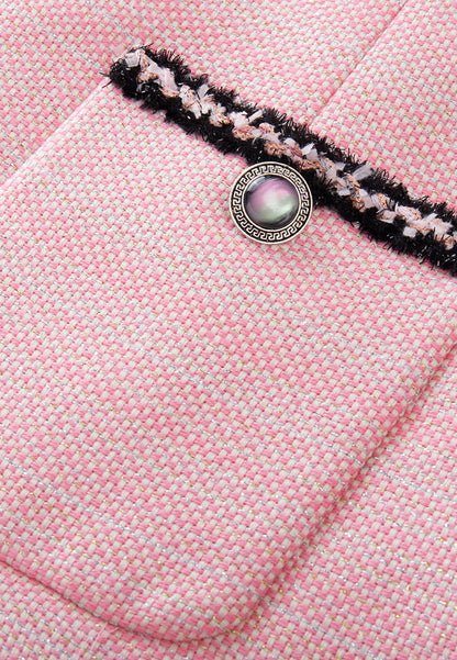 Black Trimmed Pink Tweed Pleated Dress