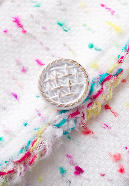 Candy White V-neck Tweed Dress