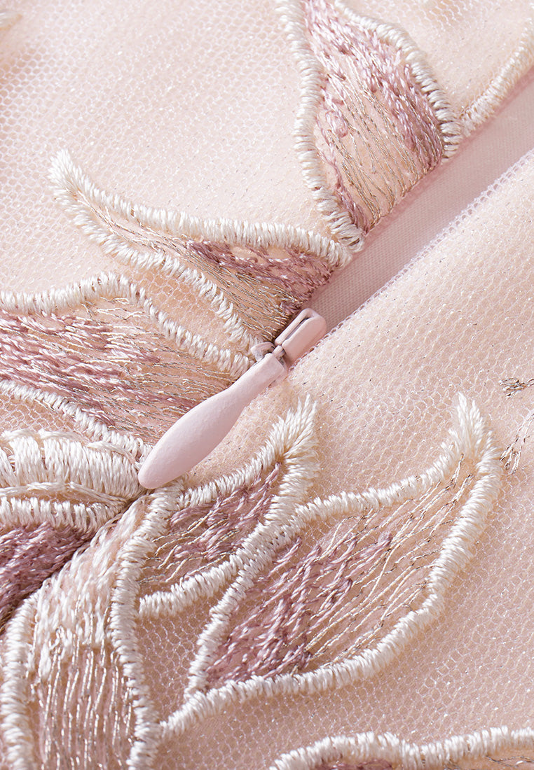 Tie-waist Sequin & Embroidery Mesh Dress
