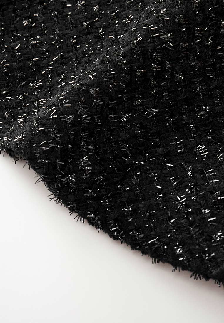 Belt-detail Black Tweed Lapel Dress