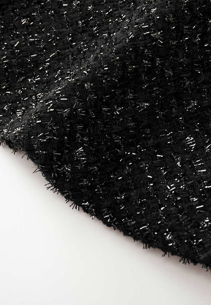 Belt-detail Black Tweed Lapel Dress