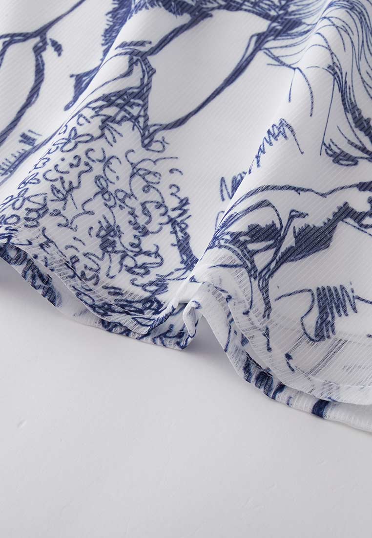 White Nature-print Sleeveless Dress
